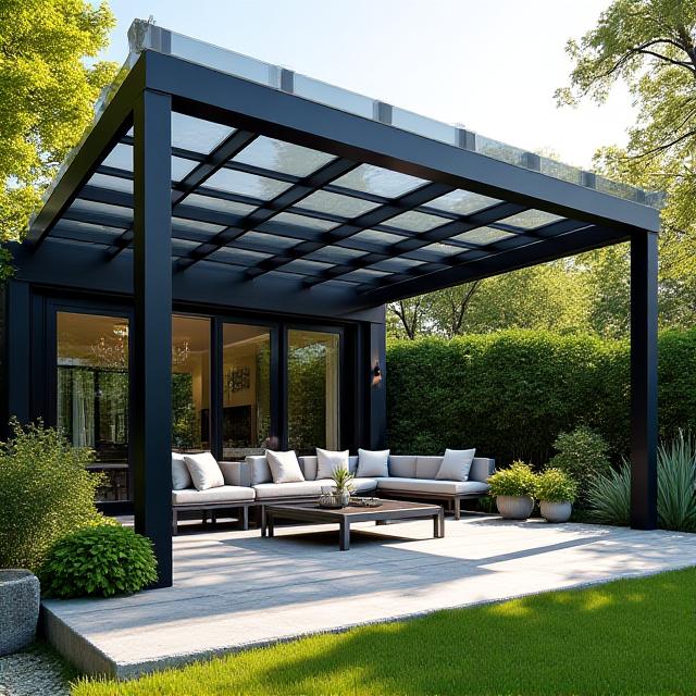 Pergola fotovoltaica in giardino di lusso